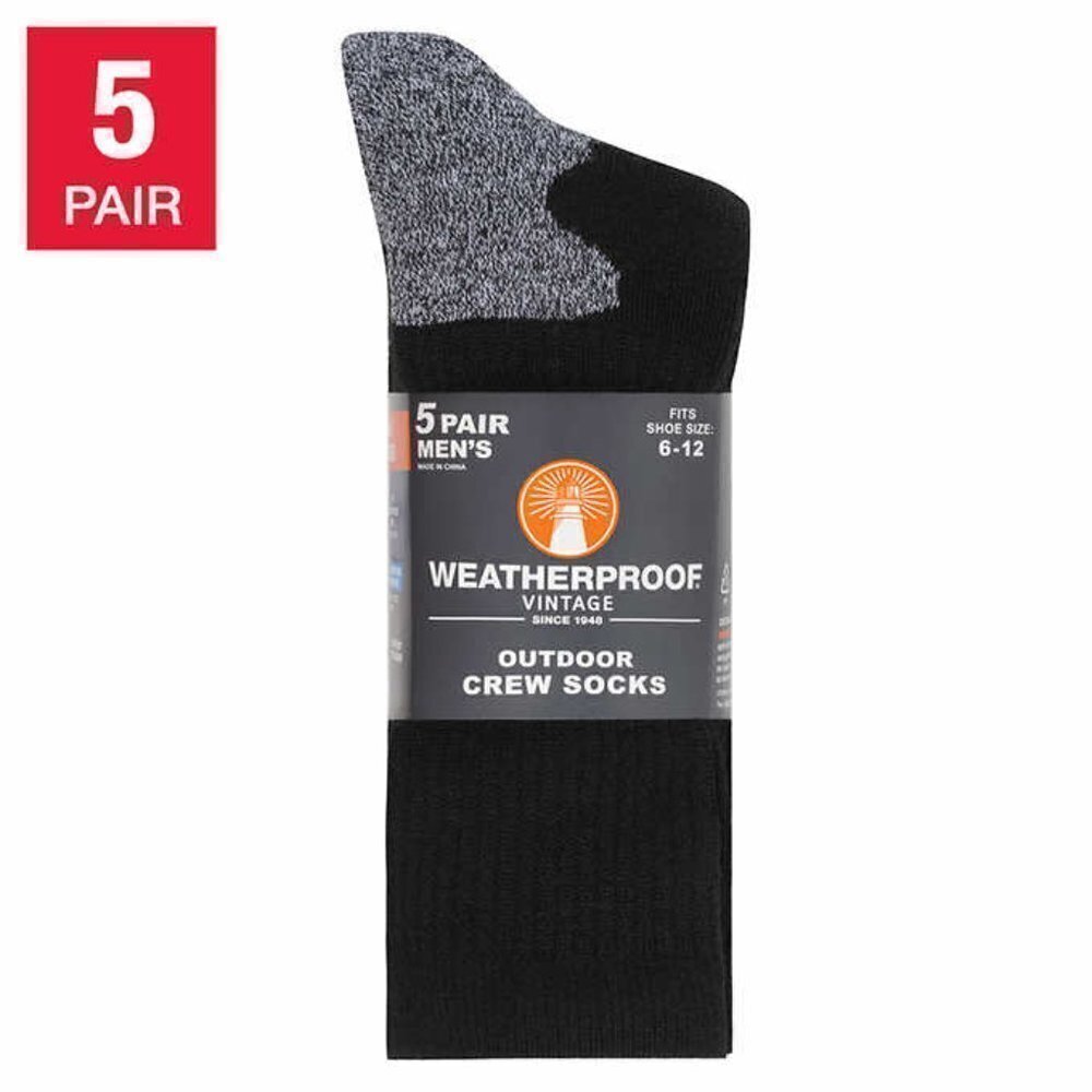 NWT - Weatherproof Men's Outdoor Crew Sock, 5-pair